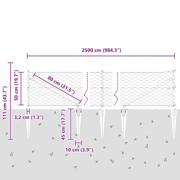 Sechseckiger Zaun mit Pfosten 25 x 0,5 m Waldgrün Netz