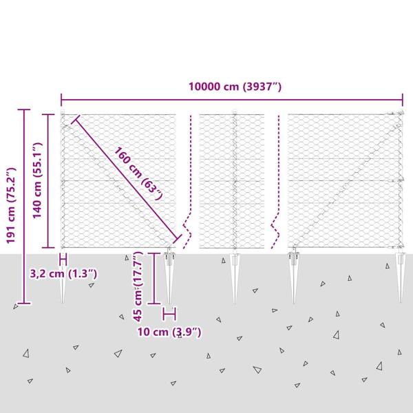 Sechseckzaun mit Pfosten 100 x 1,4 m PVC-beschichteter Stahl