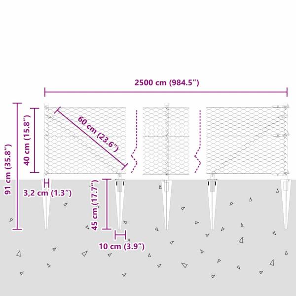 Sechseckzaun mit Pfosten 25 x 0,4 m PVC-beschichteter Stahl