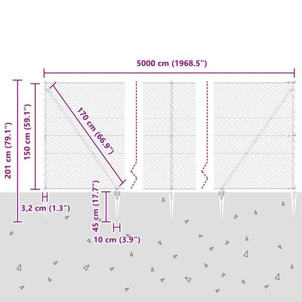 Sechseckzaun mit Pfosten 50 x 1,5 m PVC-beschichteter Stahl