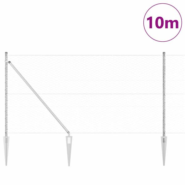 Sechseckzaun mit Pfosten 10 x 1,4 m Verzinkter Stahl Silber