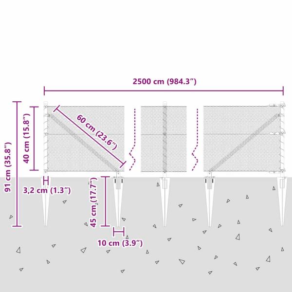 Sechseckzaun mit Pfosten 25 x 0,4 m Verzinkter Stahl Silber