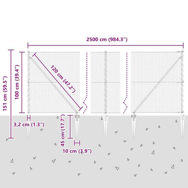 Sechseckiger Zaun mit Pfosten 25 x 1 m Verzinkter Stahl Silber