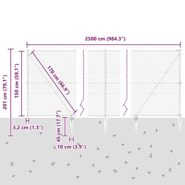 Sechseckzaun mit Pfosten 25 x 1,5 m Verzinkter Stahl Silber