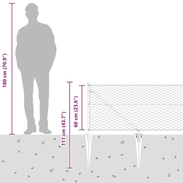 Sechseckzaun mit Pfosten 50 x 0,6 m Verzinkter Stahl Silber