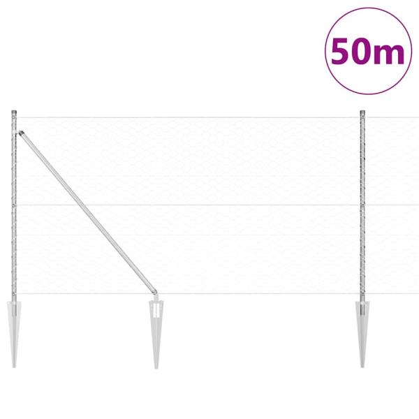 Sechseckzaun mit Pfosten 50 x 1,4 m Verzinkter Stahl Silber