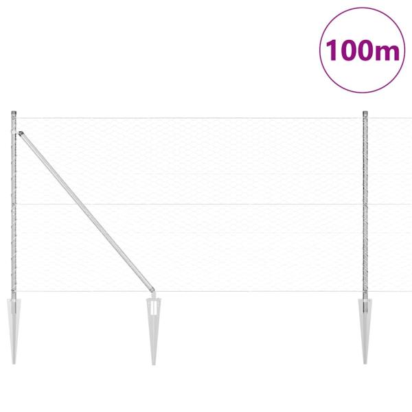 Sechseckzaun mit Pfosten 100 x 1,4 m Verzinkter Stahl Silber