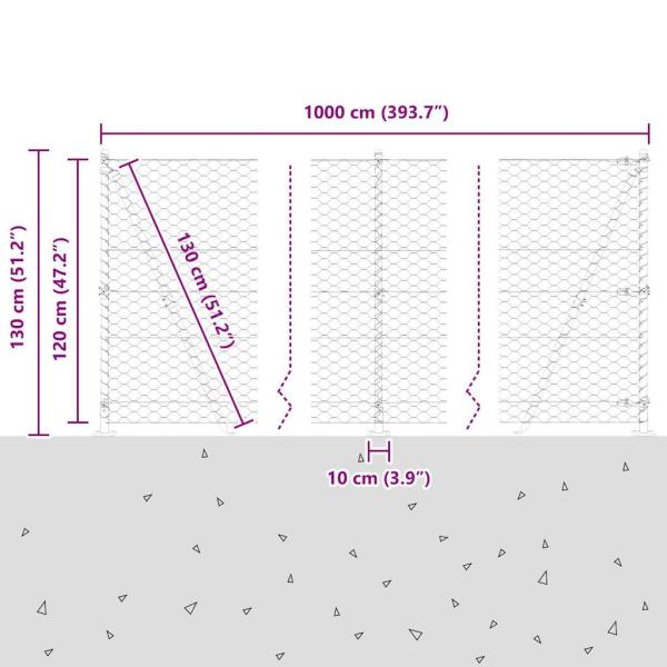 Sechseckiger Zaun mit Betonfundament 10 x 1,2 m Grün Netz