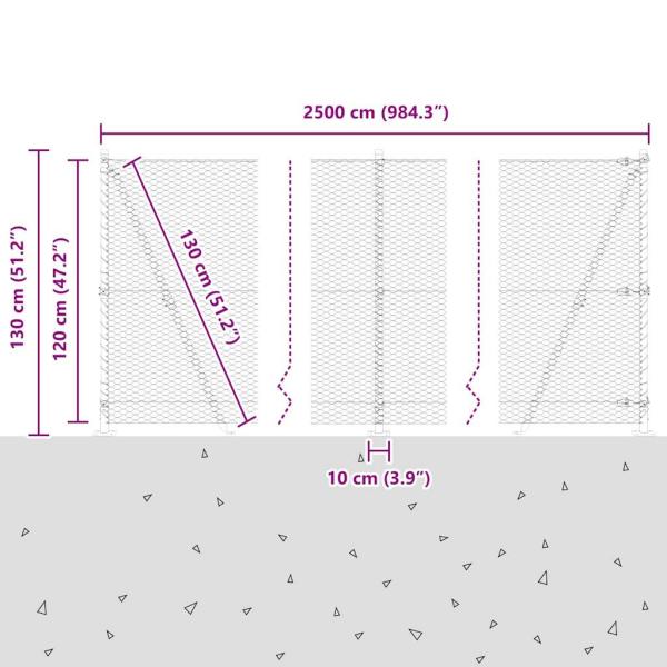 Sechseckzaun mit Betonsockel 25 x 1,2 m PVC-beschichteter Stahl
