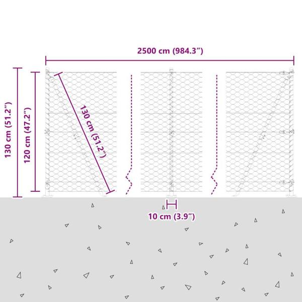 Sechseckiger Zaun mit Betonfundament 25 x 1,2 m Grün Netz