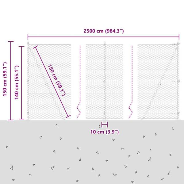 Sechseckzaun mit Betonsockel 25 x 1,4 m PVC-beschichteter Stahl
