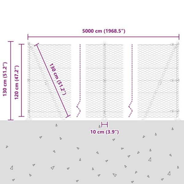 Sechseckzaun mit Betonsockel 50 x 1,2 m PVC-beschichteter Stahl
