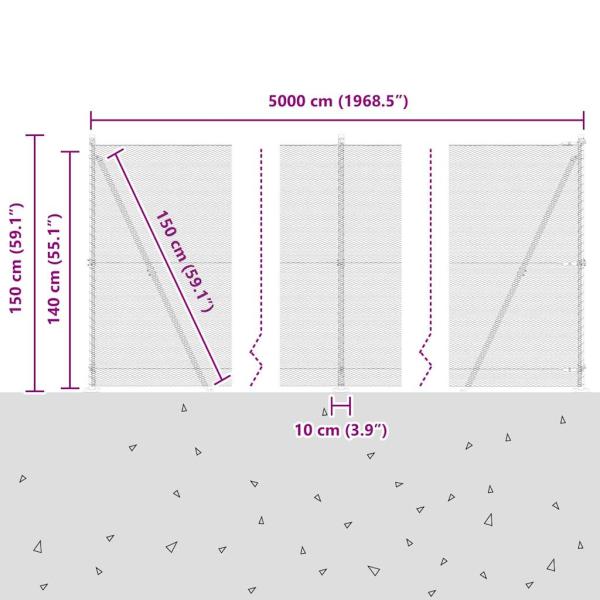 Sechseckzaun mit Betonsockel 50 x 1,4 m PVC-beschichteter Stahl