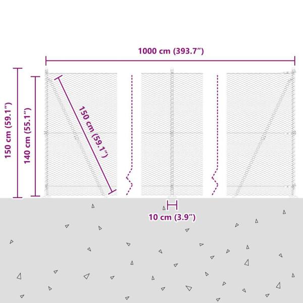 Sechseckzaun mit Betonsockel 10 x 1,4 m PVC-beschichteter Stahl