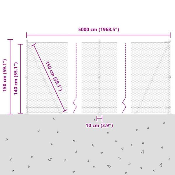 Sechseckzaun mit Betonsockel 50 x 1,4 m PVC-beschichteter Stahl