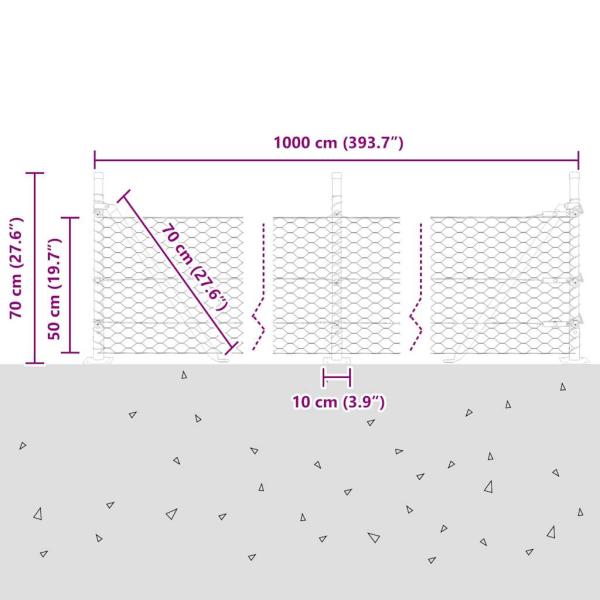 Sechseckzaun mit Betonsockel 10 x 0,5 m Verzinkter Stahl Silber