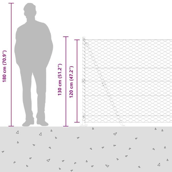 Sechseckiger Zaun mit Betonfundament 25 x 1,2 m Silber Netz