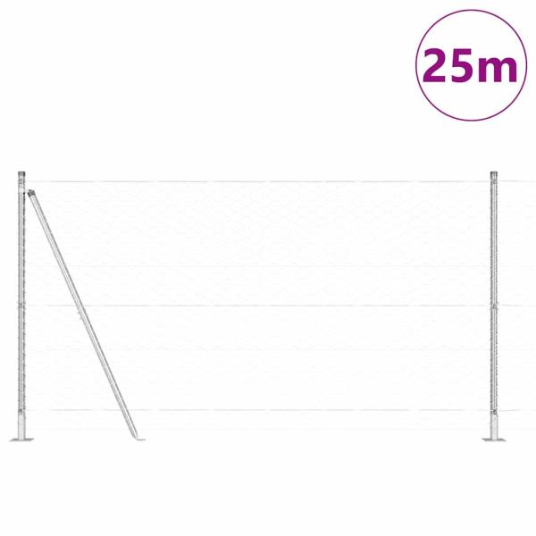 Sechseckiger Zaun mit Betonfundament 25 x 1,2 m Silber Netz