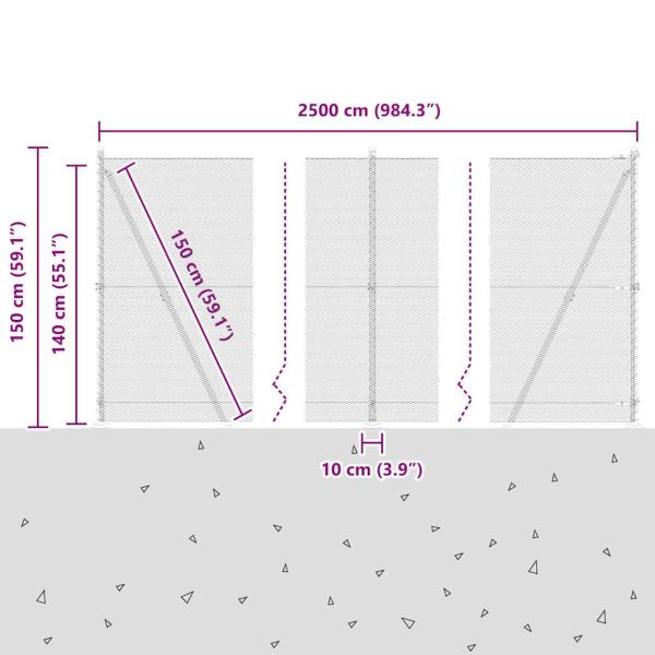 Sechseckzaun mit Betonsockel 25 x 1,4 m Verzinkter Stahl Silber