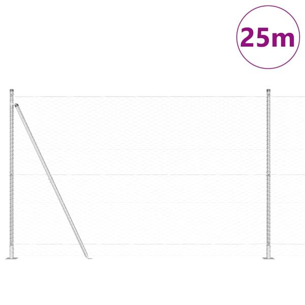 Sechseckzaun mit Betonsockel 25 x 1,5 m Verzinkter Stahl Silber