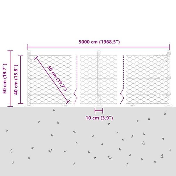 Sechseckiger Zaun mit Betonfundament 50 x 0,4 m Silber Netz