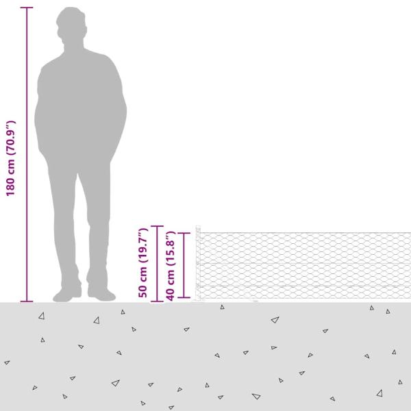 Sechseckiger Zaun mit Betonfundament 50 x 0,4 m Silber Netz