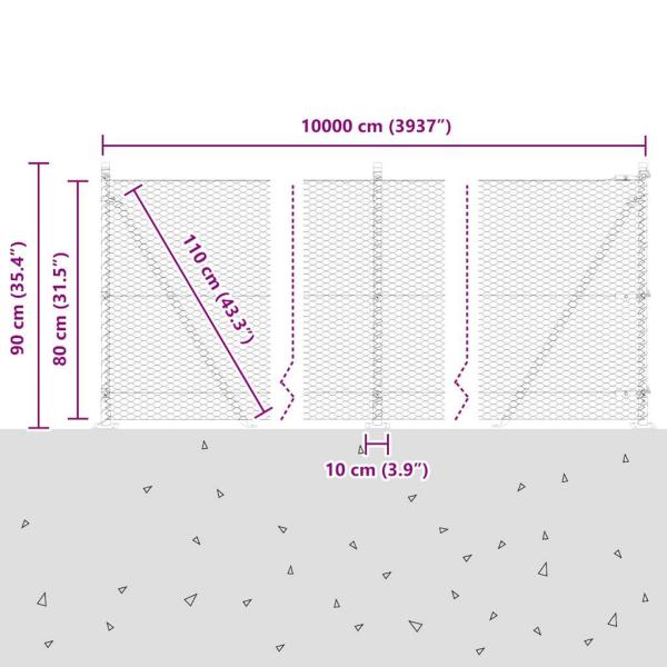 Sechseckzaun mit Betonsockel 100 x 0,8 m Verzinkter Stahl Netz