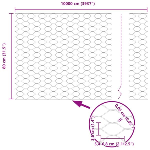 Sechseckzaun mit Betonsockel 100 x 0,8 m Verzinkter Stahl Netz