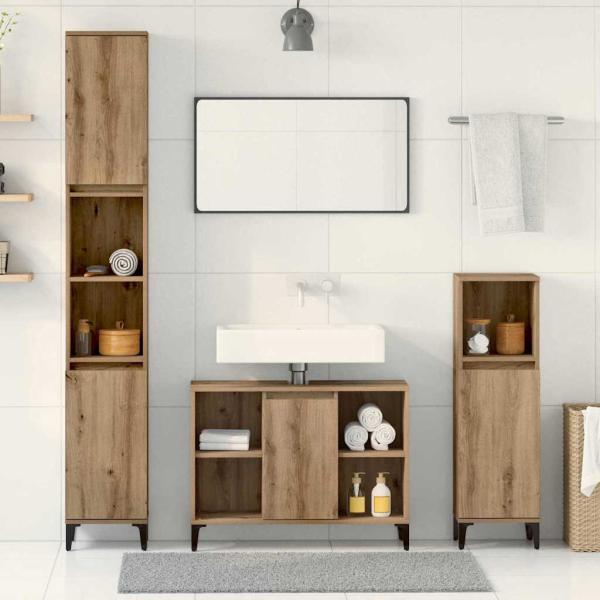ARDEBO.de - Badezimmermöbel-Set 3 Stk. Artisan-Eiche Holzwerkstoff