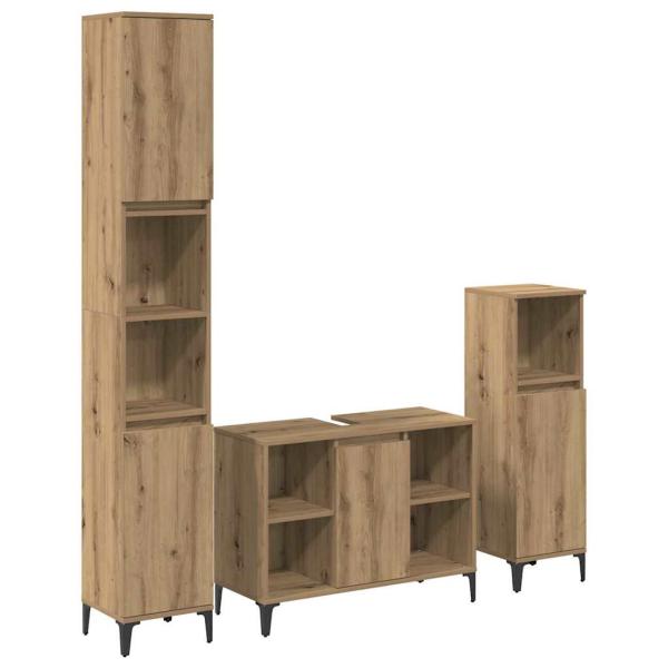 Badezimmermöbel-Set 3 Stk. Artisan-Eiche Holzwerkstoff