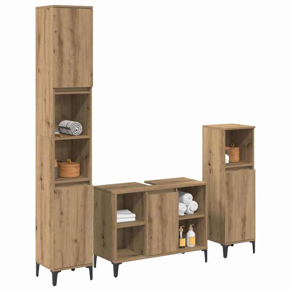 Badezimmermöbel-Set 3 Stk. Artisan-Eiche Holzwerkstoff