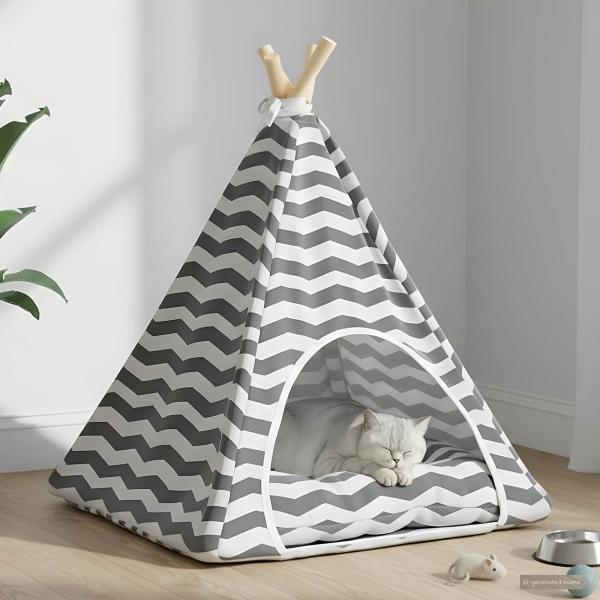 ARDEBO.de - Haustier-Tipi mit Kissen Weiß und Grau 50 x 50 x 60 cm