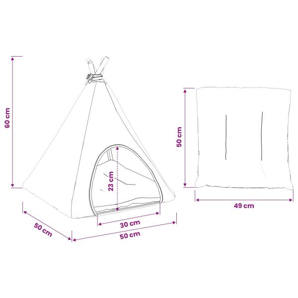 Haustier-Tipi mit Kissen Weiß und Grau 50 x 50 x 60 cm