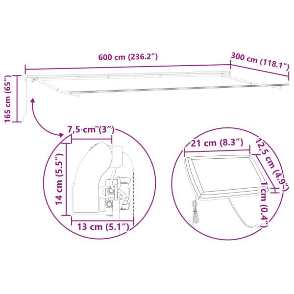 Einziehbare Markise Hellgrau 600 x 300 cm Stoff