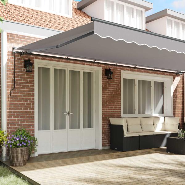 Einziehbare Markise Hellgrau 600 x 350 cm Polyester und Stahl