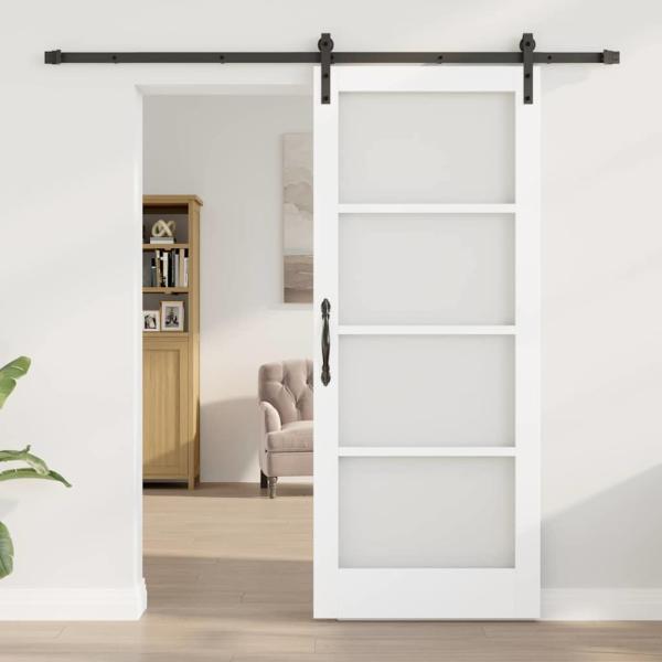 Schiebetür ORKDAL Weiß 83 x 202 cm Massivholz Kiefer und Glas