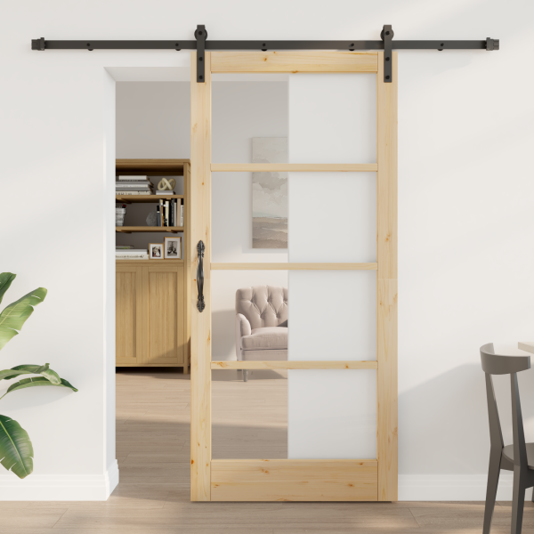 Schiebetür ORKDAL Natur 93 x 202 cm Massivholz Kiefer und Glas