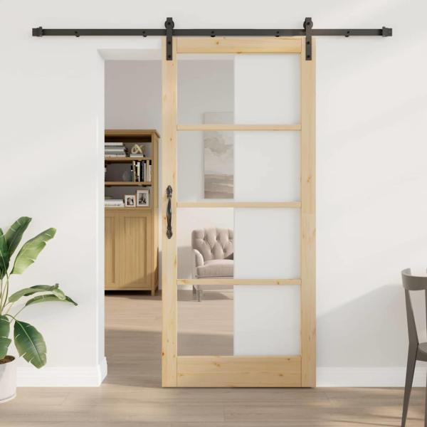ARDEBO.de - Schiebetür ORKDAL Natur 93 x 211 cm Massivholz Kiefer und Glas