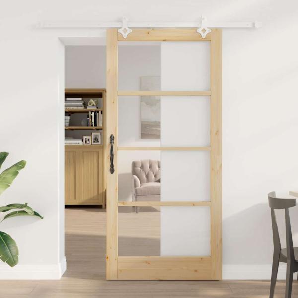 ARDEBO.de - Schiebetür Natur 93 x 202 cm Massivholz Kiefer und Glas