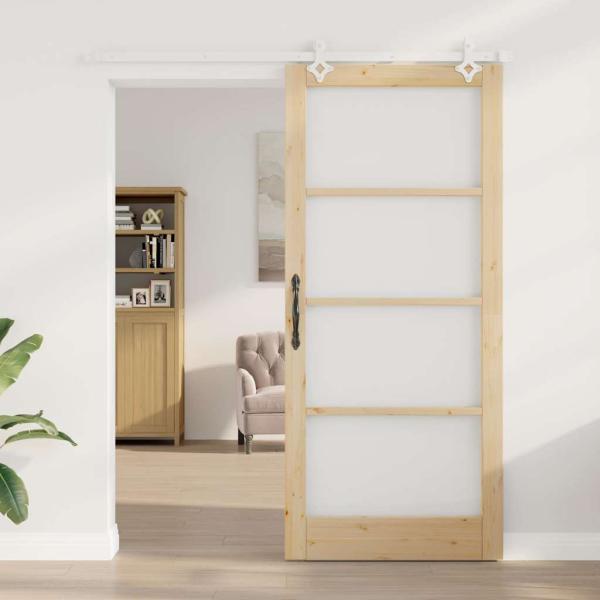 Schiebetür 93 x 211 cm Massivholz Kiefer und Glas Natur