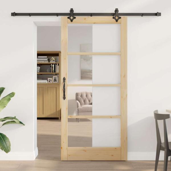 ARDEBO.de - Schiebetür Natur 93 x 202 cm Massivholz Kiefer und Glas