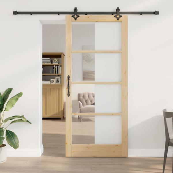 ARDEBO.de - Schiebetür Natur 93 x 211 cm Massivholz Kiefer und Glas