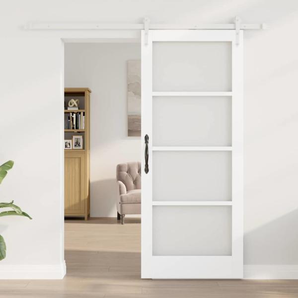 Schiebetür 83 x 202 cm Massivholz Kiefer und Glas Weiß