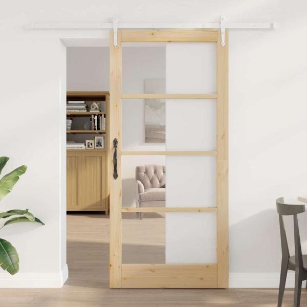 ARDEBO.de - Schiebetür Natur 93 x 202 cm Massivholz Kiefer und Glas