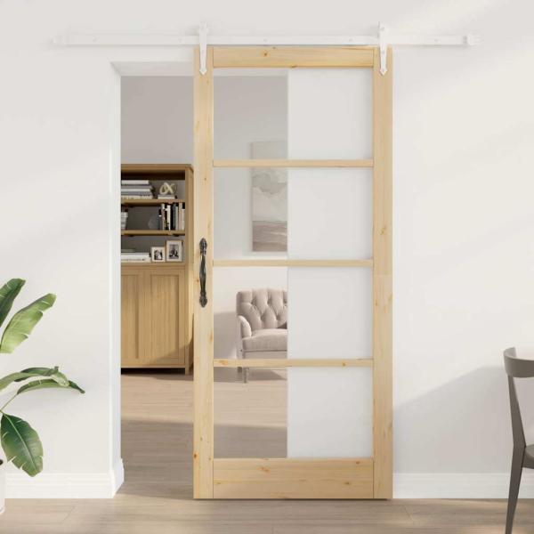 ARDEBO.de - Schiebetür 93 x 211 cm Massivholz Kiefer und Glas Natur