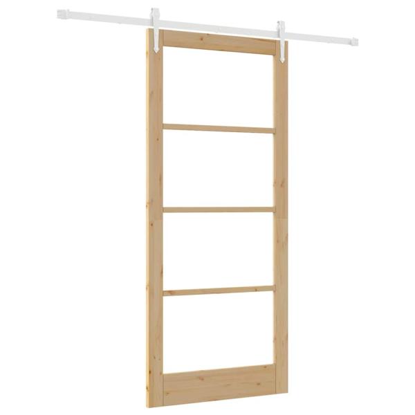 Schiebetür 93 x 211 cm Massivholz Kiefer und Glas Natur
