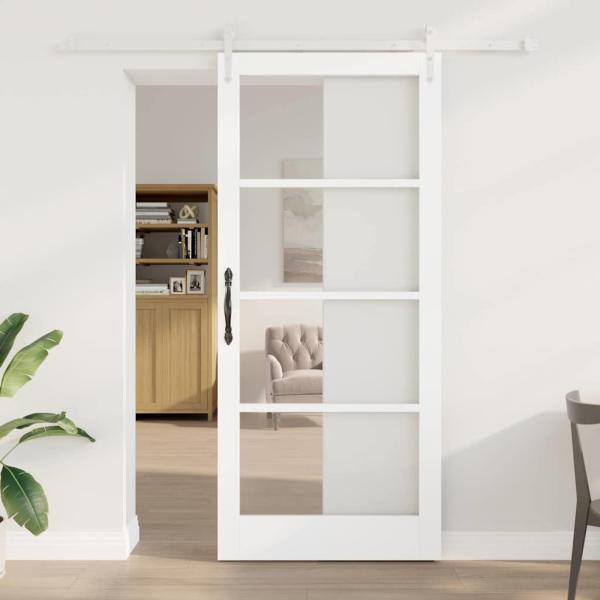 ARDEBO.de - Schiebetür 93 x 211 cm Massivholz Kiefer und Glas Weiß
