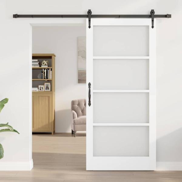 Schiebetür ORKDAL 93 x 202 cm Massivholz Kiefer und Glas Weiß