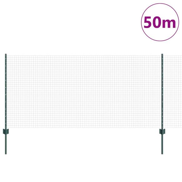 Geschweißter Drahtzaun mit Pfosten 50 x 1 m Grün Netz