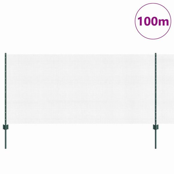 Geschweißter Drahtzaun mit Pfosten 100 x 1 m Grün Netz